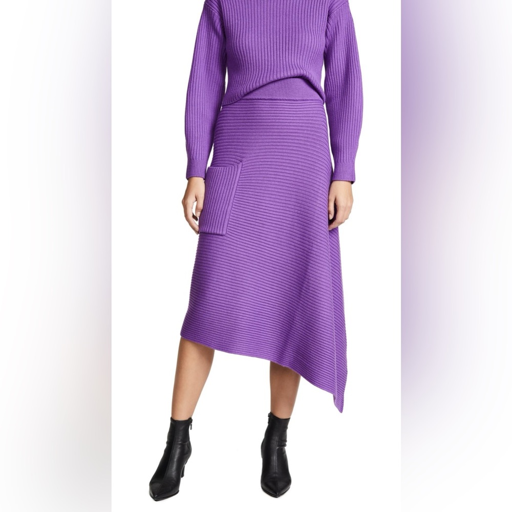 Tibi Ribbed Merino Wool Asymmetrical Skirt In Purple